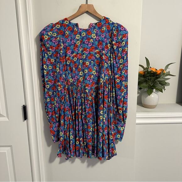 Rotate Birger Christensen Vibrant Blue Floral Long Sleeve Mini Dress 6 - Picture 10 of 11